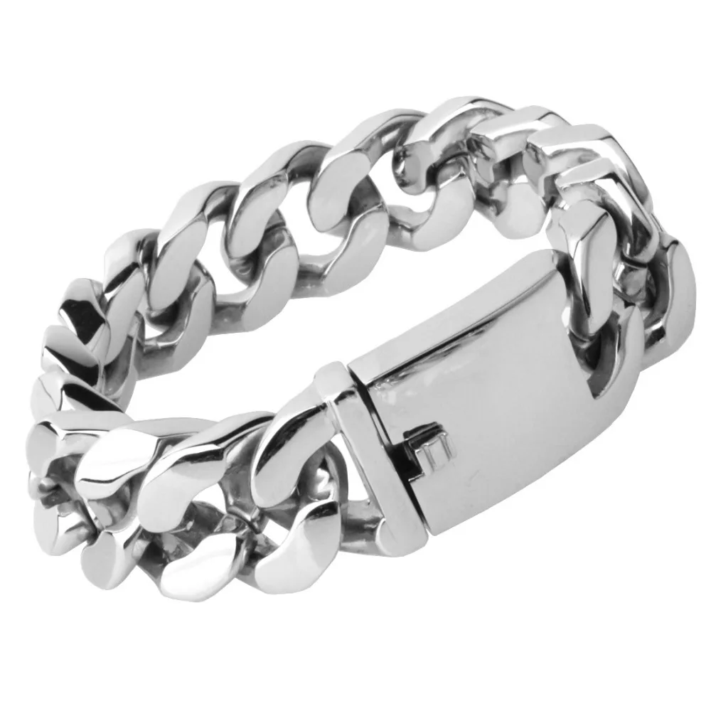 20mm High Quality Fashion 316L Stainless Steel Silver Color Cuban Curb Chain Men's Unisex's Bracelet Bangle Jewelry 9