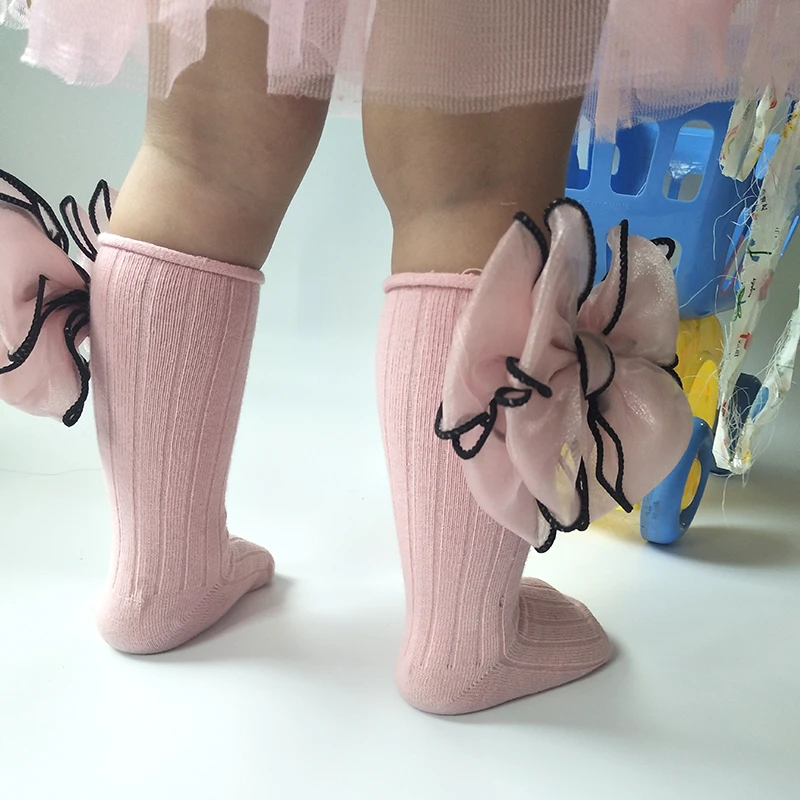 Cute Kids Girls Knee High Socks Big Bows Cotton Toddlers Girl Long Socks For Children's Socks Candy Color Infant Baby Sock