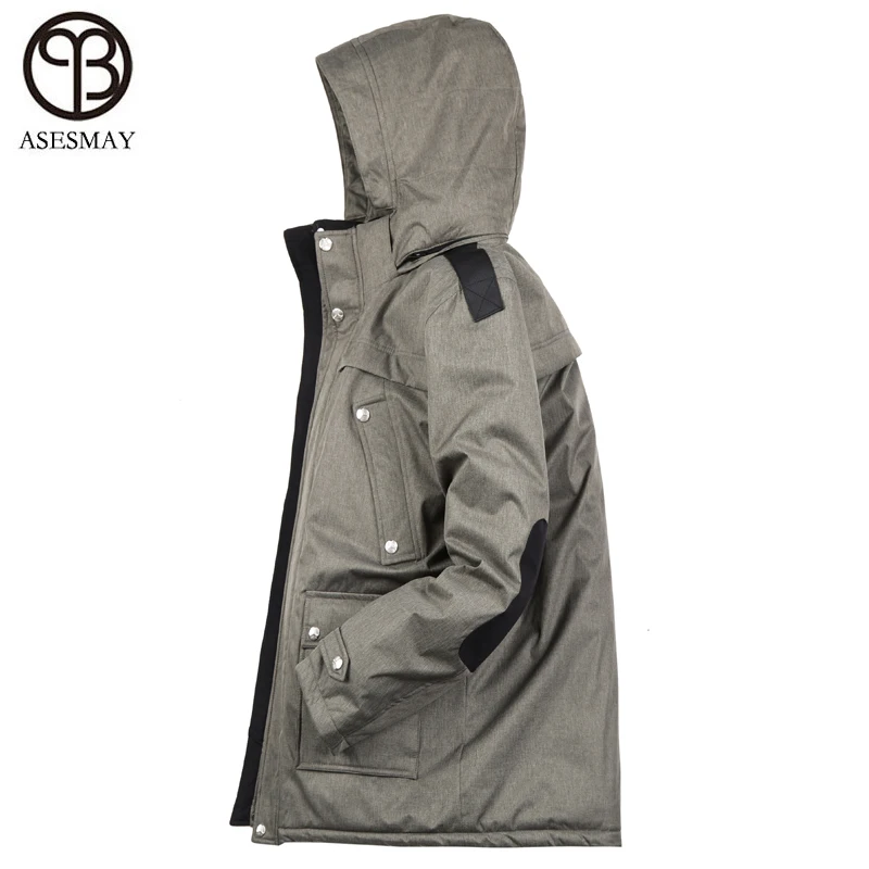 Asesmay 2019 Top Quality Warm Men\'s Warm Winter Jacket Windproof Casual Outerwear Thick Medium Long Hood Coat Men Winter Parka
