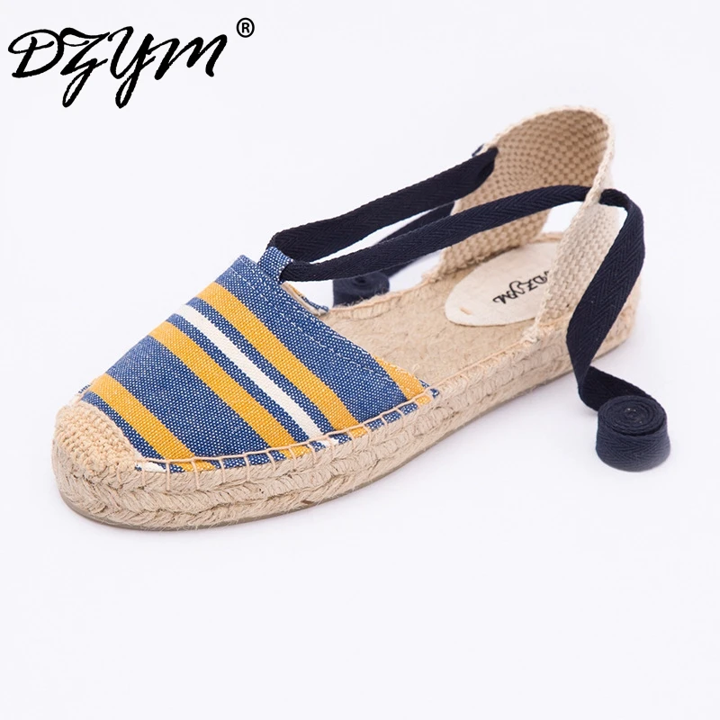 

DZYM Spring Summer Ankle Strap Flats High Quality Women Platform Ballets Flats Classic Canvas Espadrilles Smoking Shoes