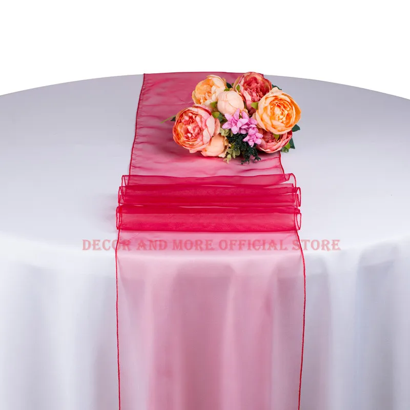 10PCS Wholesale Solid Organza Table Runner For Wedding Party Hotel Tulle Sheer Table Runners Red Pink Gold Decoration 30X275CM