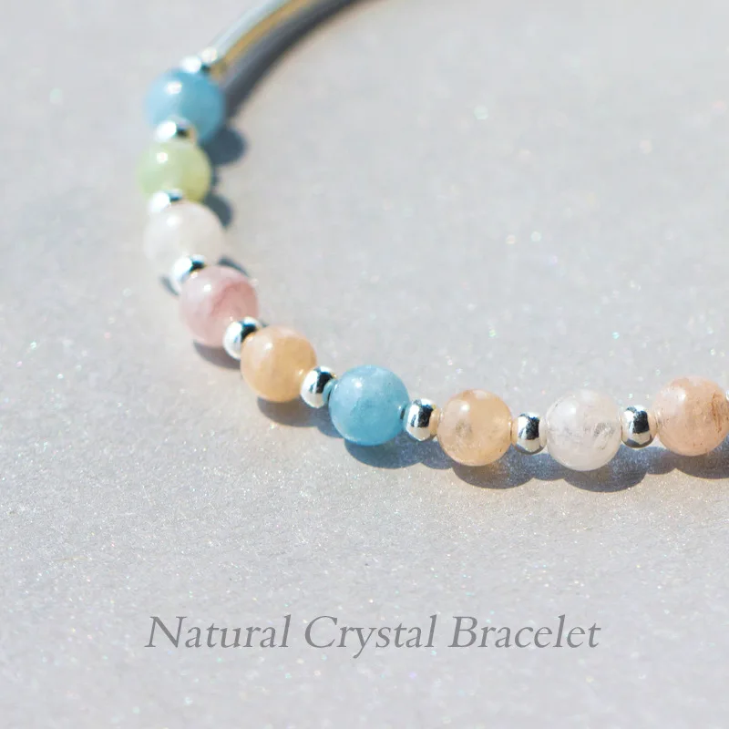 TOYOOSKY Fashion Women 925 Sterling Silver Multicoloured Nature Morganite Stone Bracelet Candy Crystal Bracelets