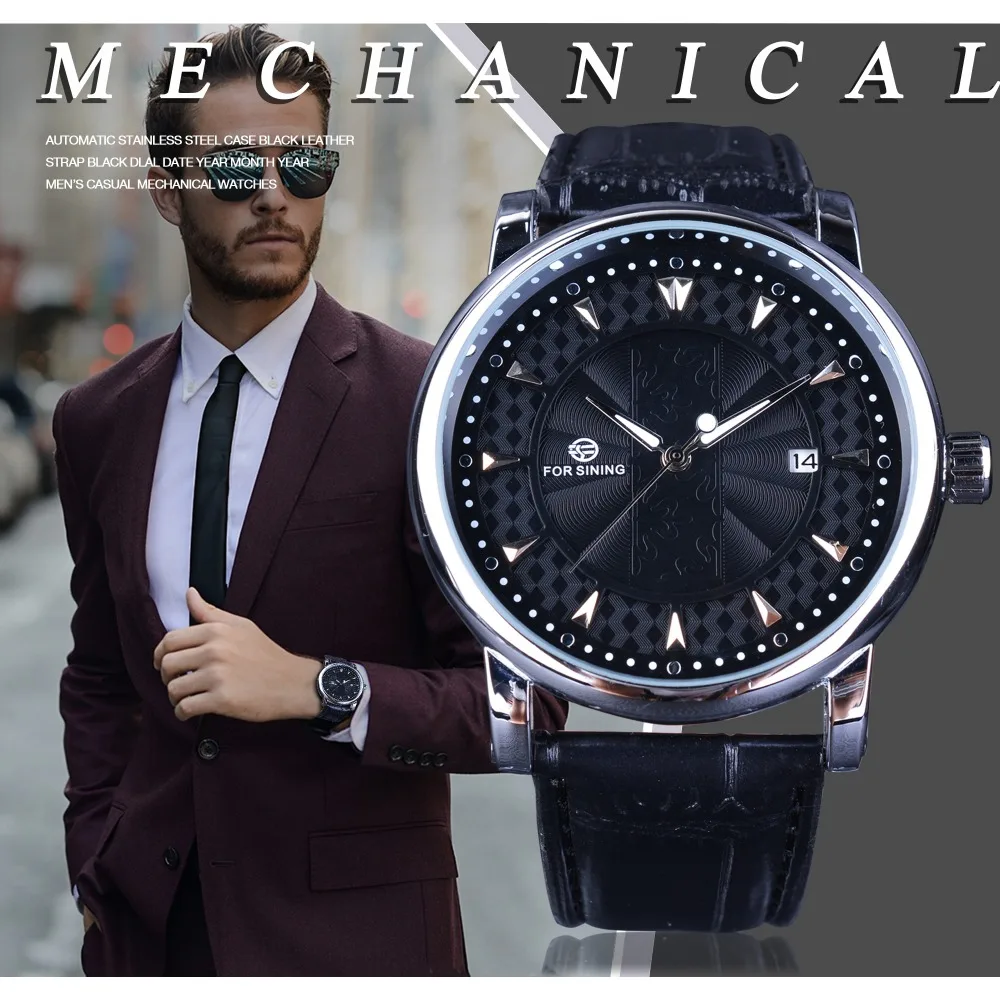 Forsining Fashion Business Series Calendar Display Concealed Design Clock Men Automatic Wrist Watch Top Brand Luxury Male Clock