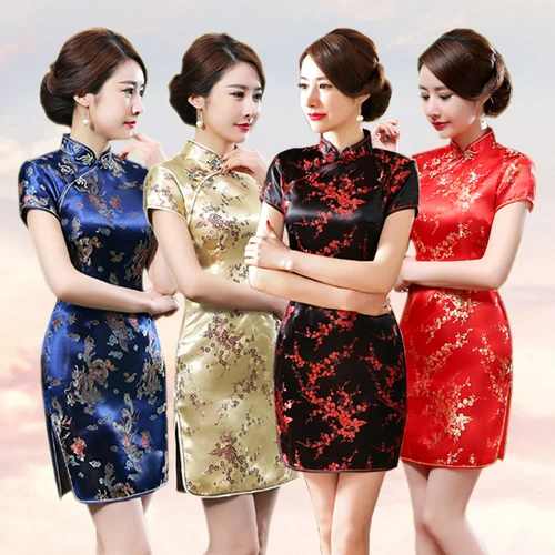 Qipao tradicional antigua de Shanghai para mujer, Cheongsam Formal de talla grande 6XL, Vestido corto con cuello mandarín, Vestidos sexys