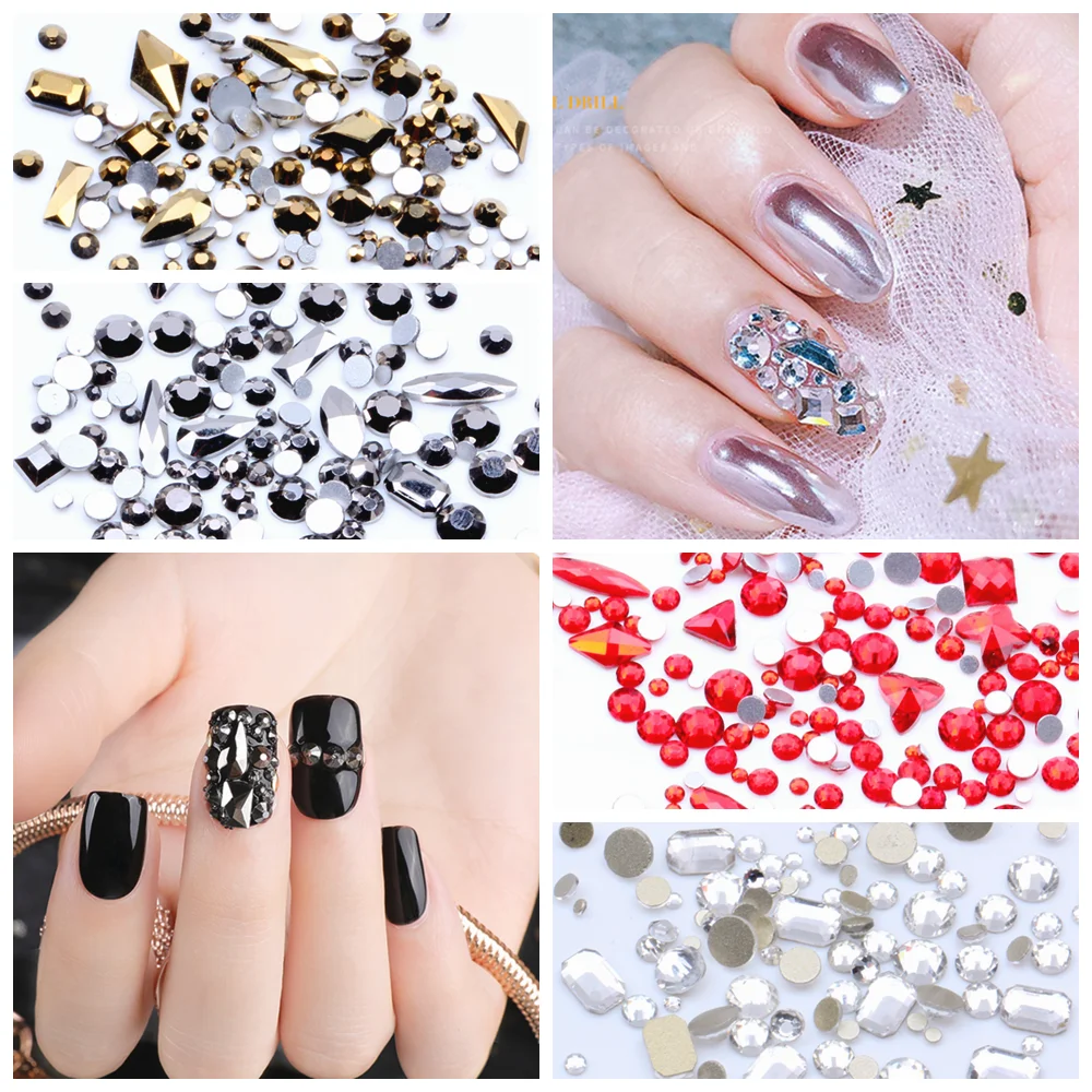 Mix Sizes Nails DIY Accessories AB Glass Trapezoid Flatback Rhinestones Nails Art Decorations Gems Shining Decor