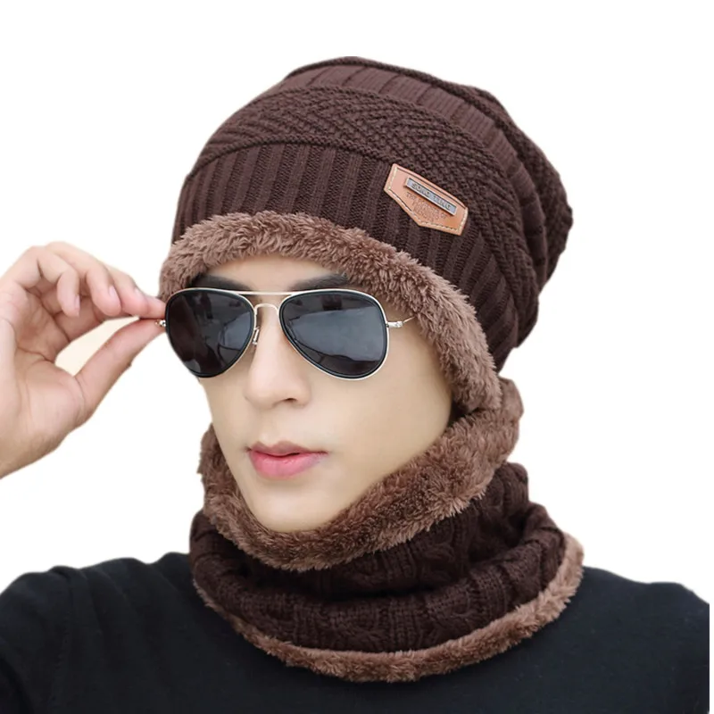 High Quality Add Wool Neck Warmer Winter Hat Knit Scarf Cap Winter Hats For Men Women Knitted Hat Fur Beanies Knit Hat Skullies