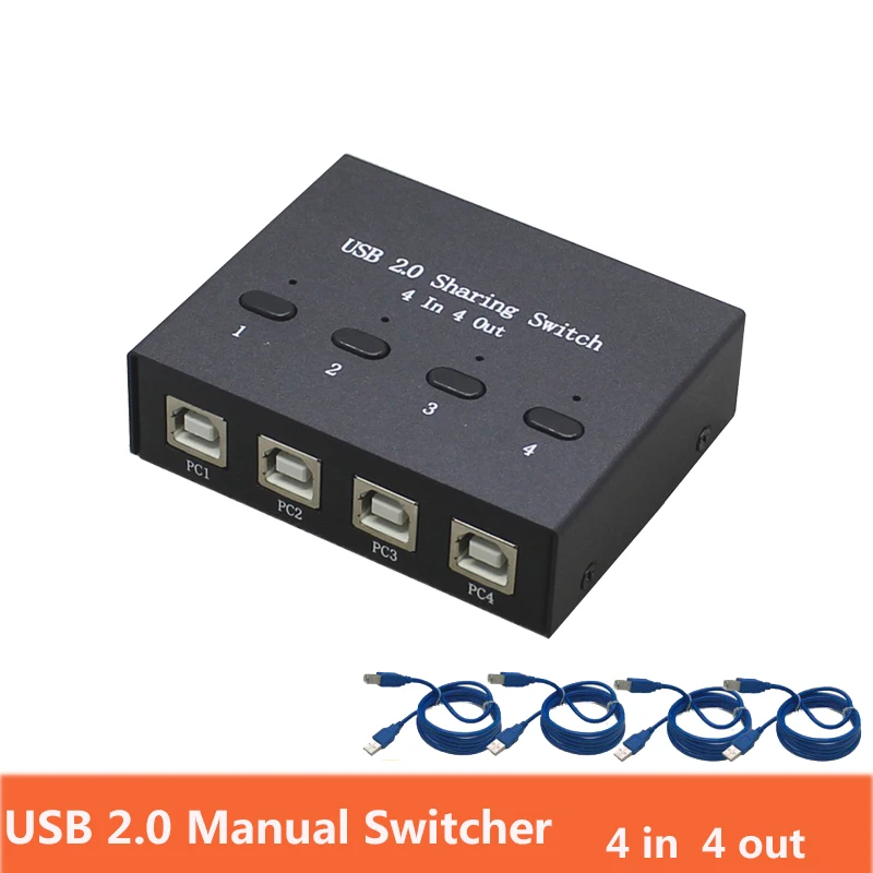 USB Sharing Switch Usb2.0 Hub 4 in 4 out Keyboard and mouse sharing switch Printer sharing for Computer Manual button switcher