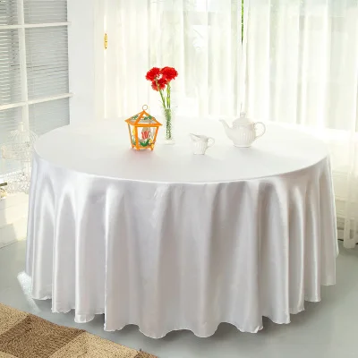 

High Table Cloth 108" Satin Table Cover White Black Round Tablecloth for Banquet Wedding Party Decoration