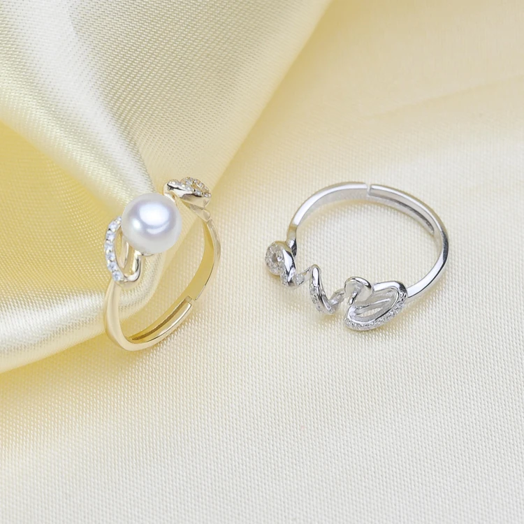 S925 Sterling Silver LOVE Pearl Rings Settings Women DIY Handmade Pearl Rings Components 3Pcs/Lot Silver&Gold Color