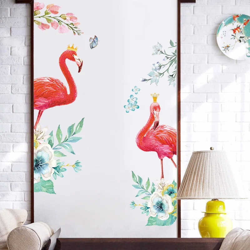 Flamingo-waterproof wall stickers, door decoration, porch screen, bedroom, living room, home decor