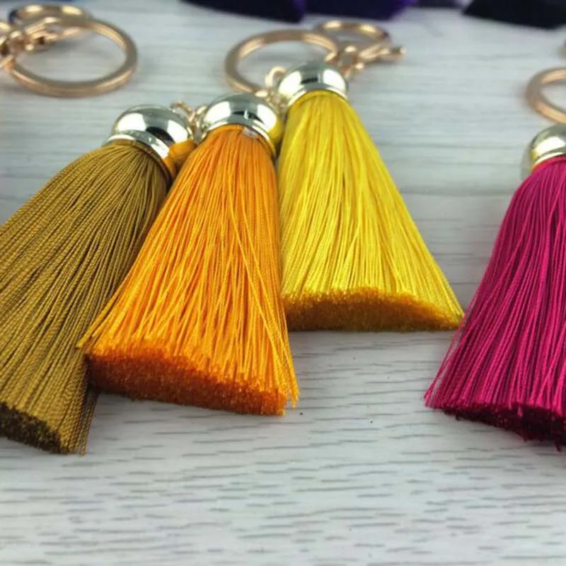 New Fashion Tassel Key Chain Women Cute Tassel Keychain Bag Accessory Silk Tassel Car Key Ring Jewelry