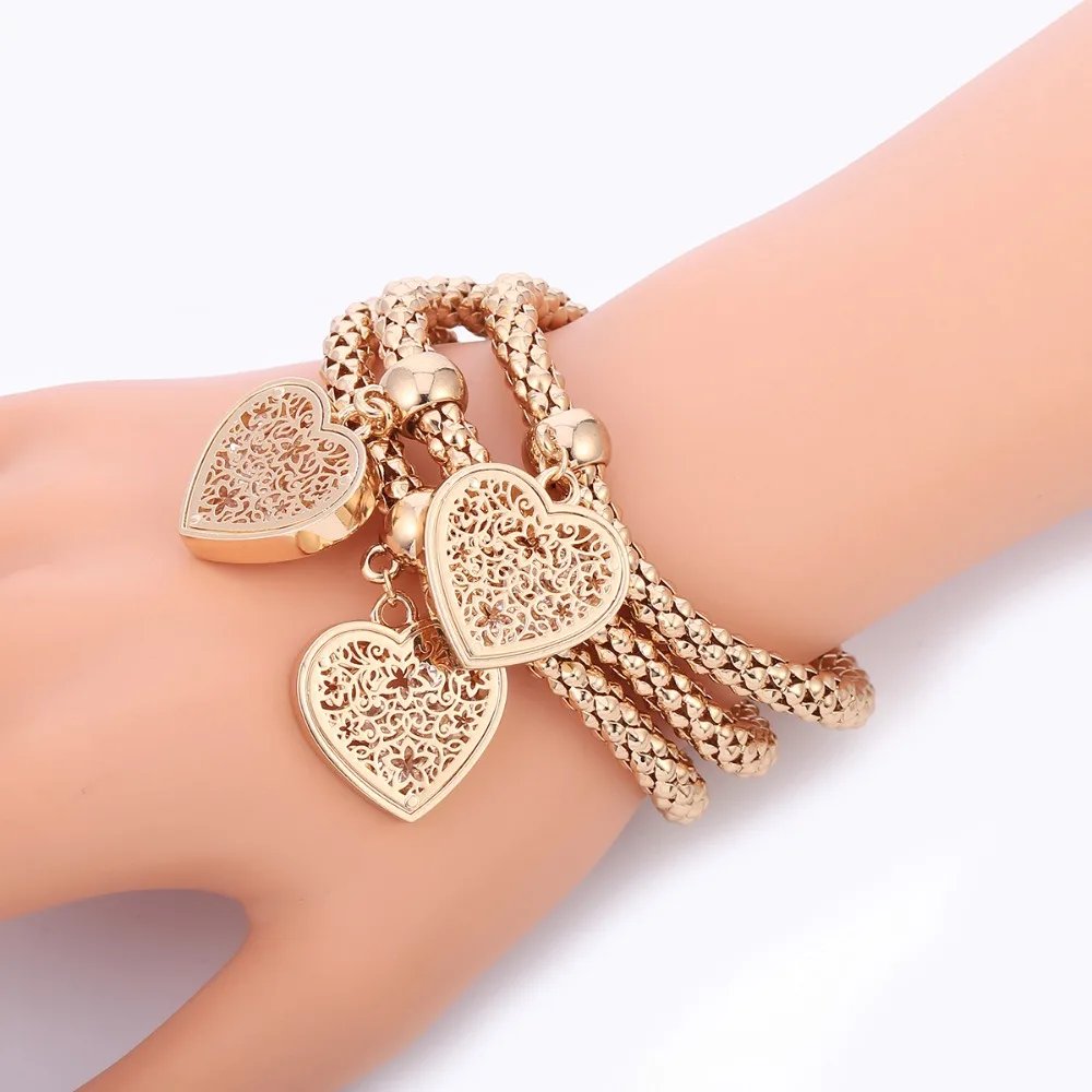 Love Heart Charm Bracelets For Women Silver Plated Plated Popcorn Chain Adjustable Bracelet Rhinestone Jewelry Female Gifts 2020