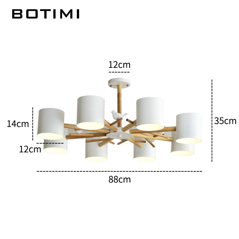 BOTIMI Nordic 220V Birds Chandelier With Metal Lampshade For Living Room Modern Wooden Bedroom Chandeliers