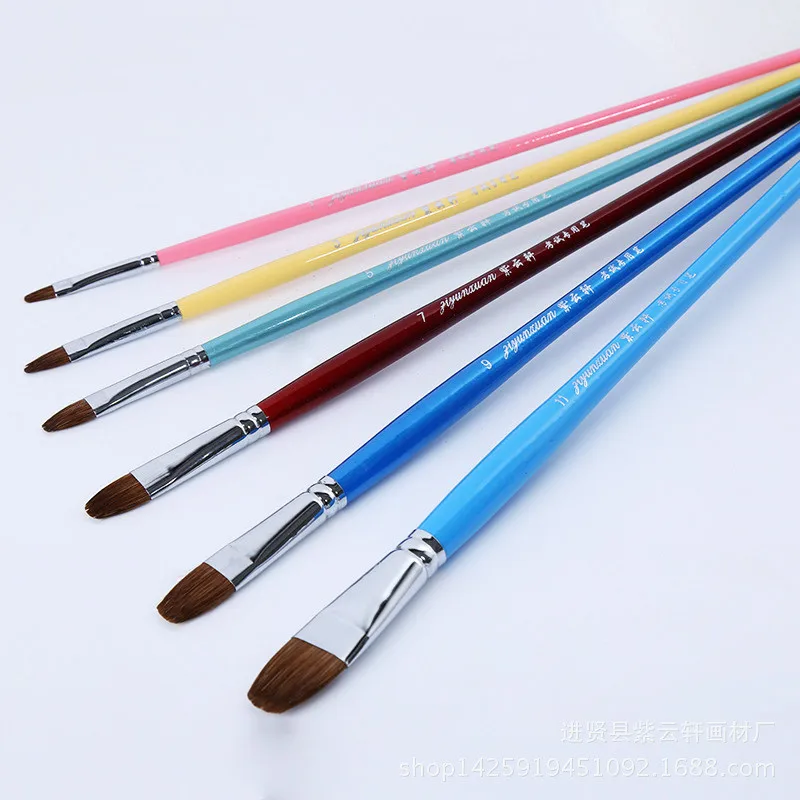 Six color paintbrush set Langhao Wooden round painting brush Gouache brushes oil paint brush art Horsehair nylon acrylics paints