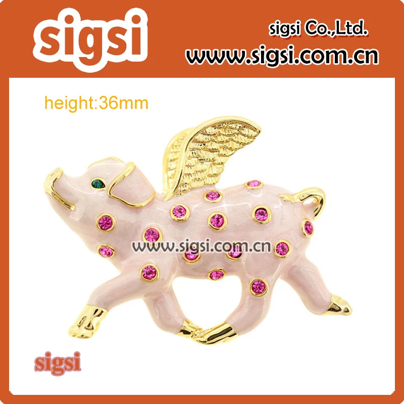 

100pcs Wholesale Rhinestone pig with wing brooch pig angel animal brooch pin for gift/party