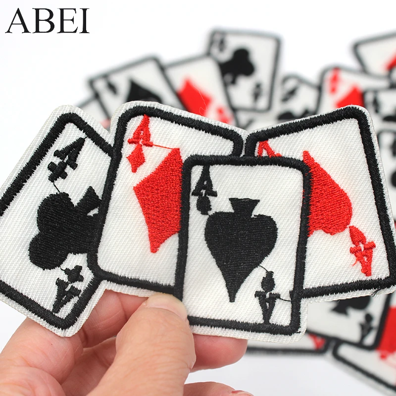 5pcs/lot Embroidered Playing cards Patches Iron On poker badge for Coats Jeans Decoration Diy Clothing Stickers Sewing Patches