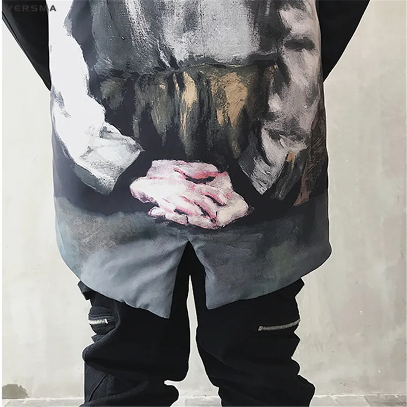 Versma jaqueta bomber longa masculina, casaco harujuku ulzzang com estampa grafite, jaqueta corta-vento de hip hop para homens, 2018