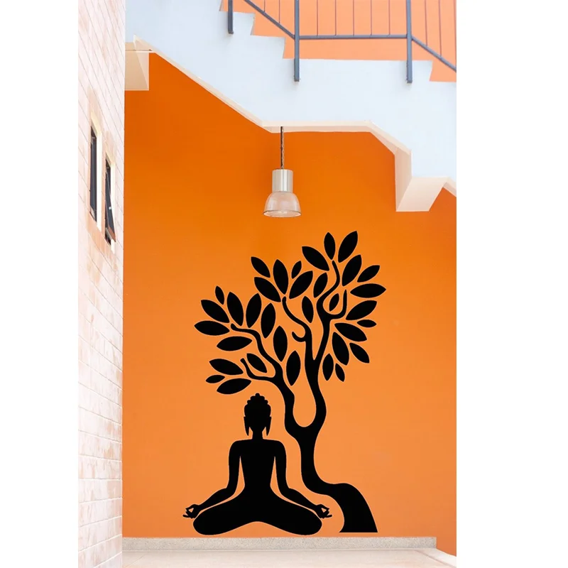 Buddha Vinyl Decal Buddha Tree Blossom Yoga Meditation Relaxation Zen Mural Art Wall Sticker Living Room Bedroom Home Decor