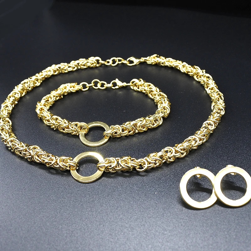 AMUMIU Gold Color Chain Link Necklace Bracelets Earrings Set For Men Women HZTZ112