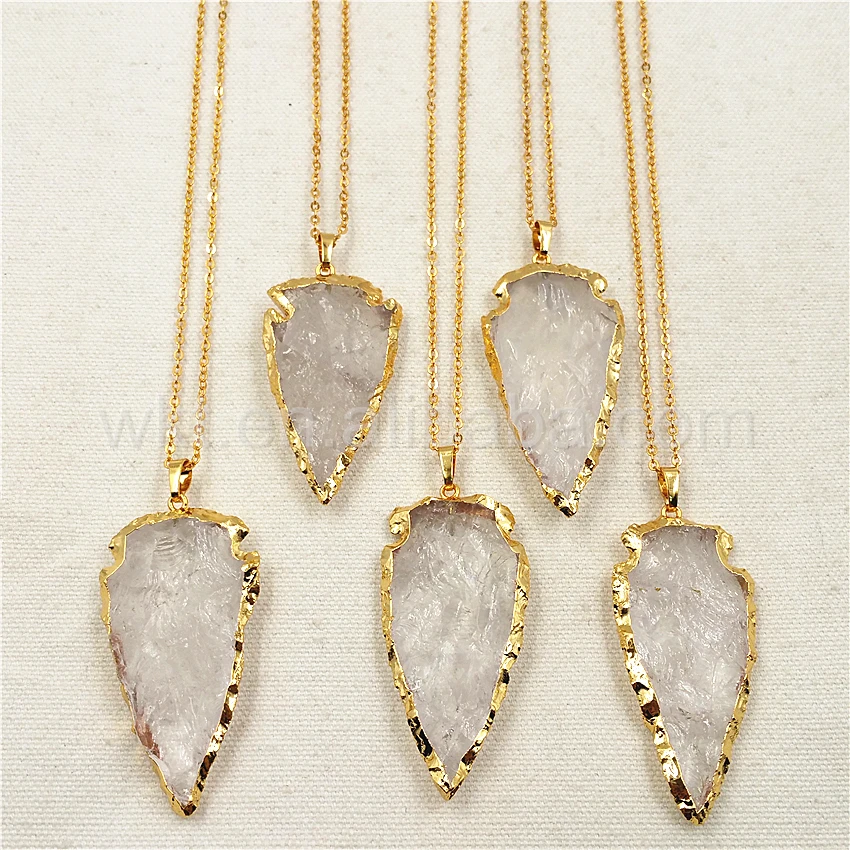 WT-N791 Romantic long quartz crystal necklace fashion 10pcs arrowhead crystal quartz stone necklace for jewelry making