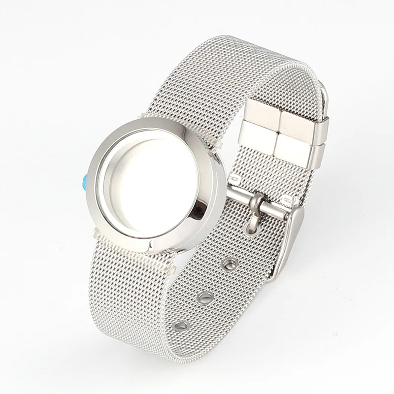 316L Stainless Steel Waterproof 25mm/30mm Screw Top Floating Locket Bracelet with Mesh Watchband