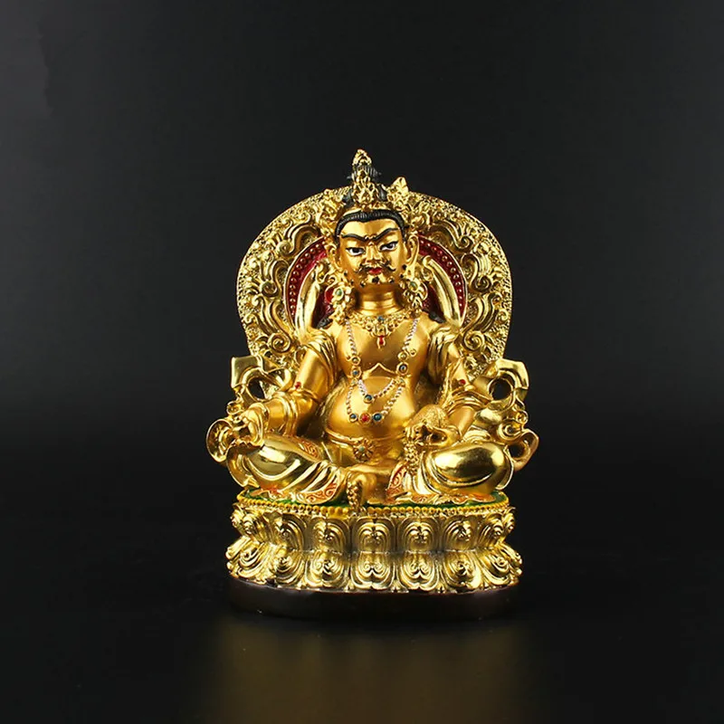 12cm Tsanbala/Jambhala Resin Buddha Figurine, Bodhisattva Delicate Buddhist Tranic Gold Plating Treasure Figure Buddha Statue