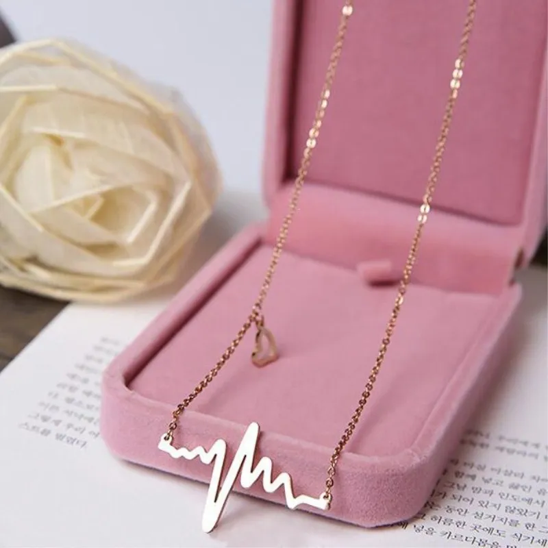 Simple Wave Heart Necklace Chic Ecg Pulse Charm Pendant Necklace Lightning Women Vintage Fashion Jewelry Accessories Gold Color