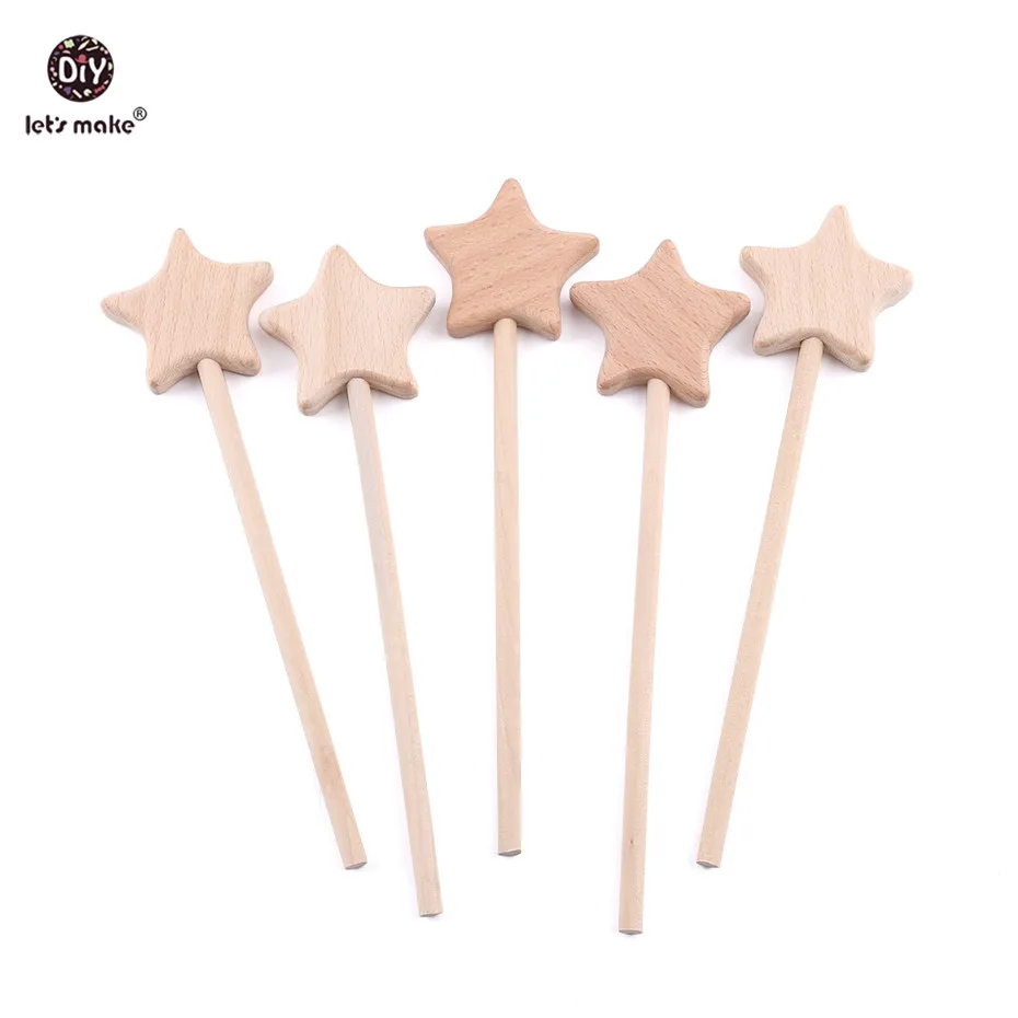 Let's Make Baby Toys Beech Wooden Star Wooden Magic Wand Wood Teething Rodent Nursing Gifts Montessori Toys Play Gym Rattles