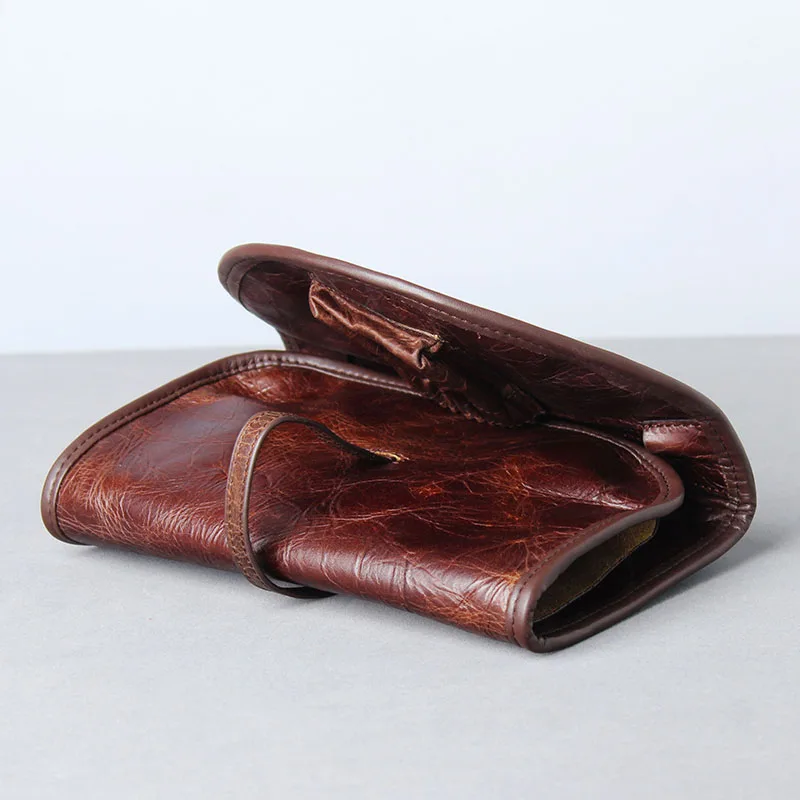 OLDFOX Kraft first layer Leather Smoking Tobacco Pipe Pouch Bag Organize Case Pipe Tool lighter Holder Pocket for 2 pipe fc0001