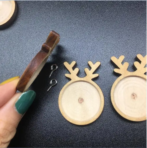 20pcs/lot Cute Deer Antler shape wood material Cameo Cabochon wood frame base setting Pendants for silicone mold Jewelry Making