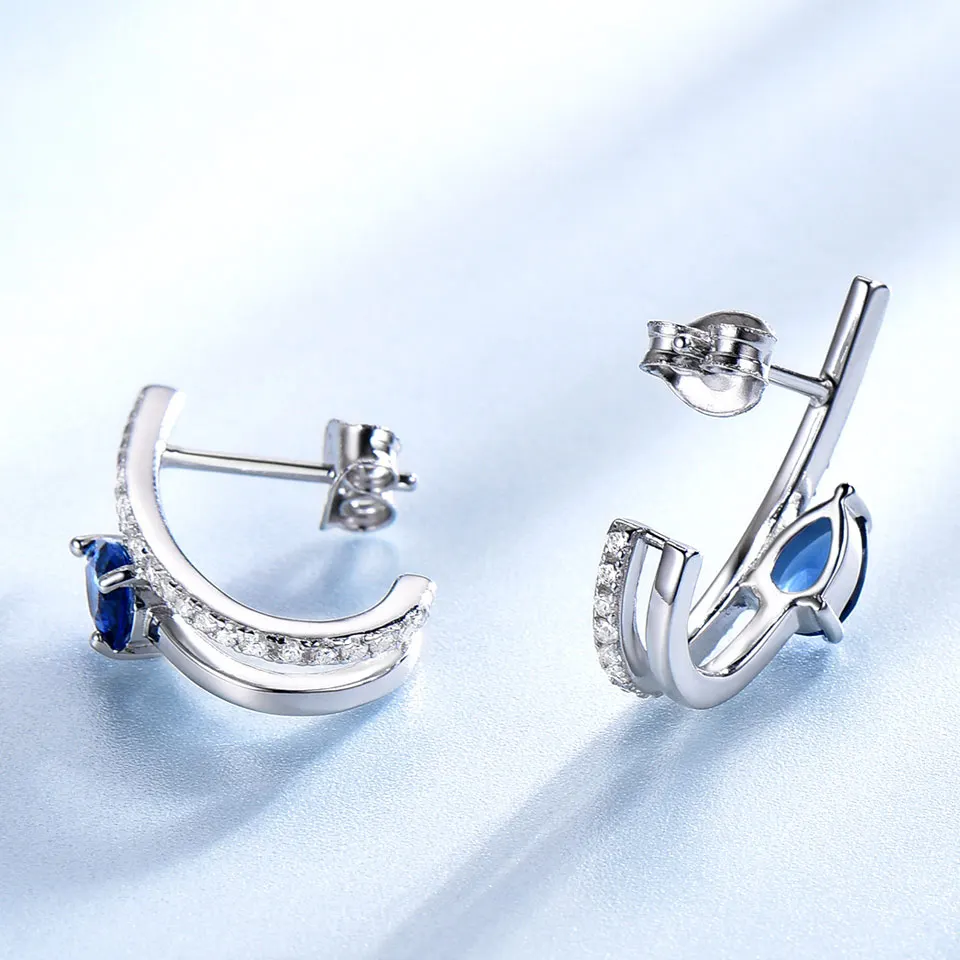 UMCHO-pendientes de plata de primera ley con forma de gota de agua para mujer, aretes pequeños, plata esterlina 925, zafiro azul Nano, joya fina