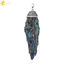 CSJA Real Reiki Natural Ore Stone Pendant Irregular Raw Gem Mineral Material Healing Jewelry Rhinestone Beads Cap Stock E081