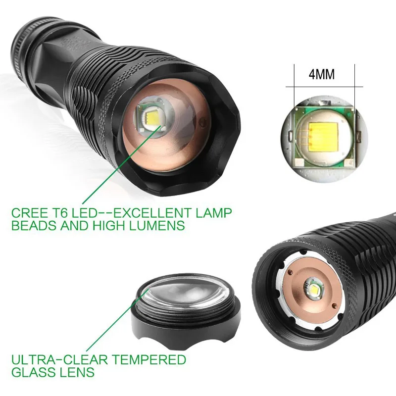Светодиодный фонарик, яркий портативный тактический фонарик для самообороны, 3800 лм, лампа для кемпинга, походов