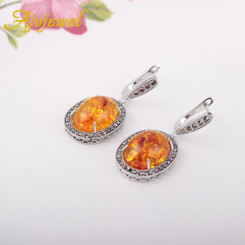 Ajojewel Simulated-amber Stone Earrings For Women Orange Bijoux Beautiful Fashion Retro Ladies Jewelry Unique Gifts