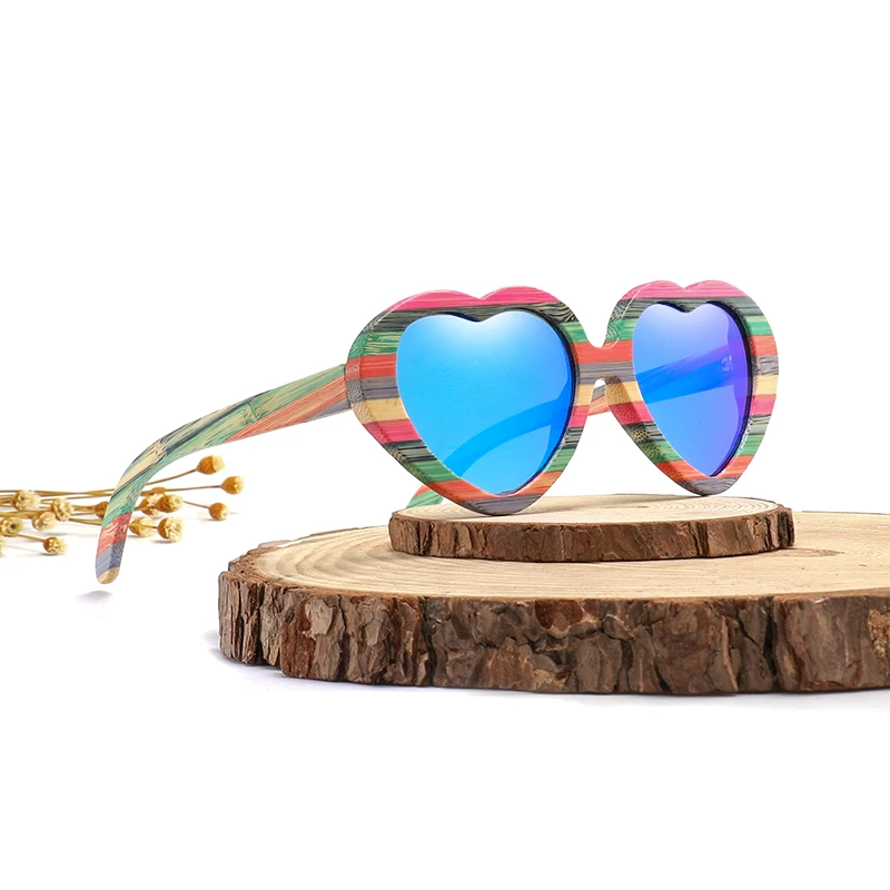 Fashion Heart Sunglasses Brand Designer 2018 Women Wood Bamboo Sun Glasses Mens Polarized Pink Shade