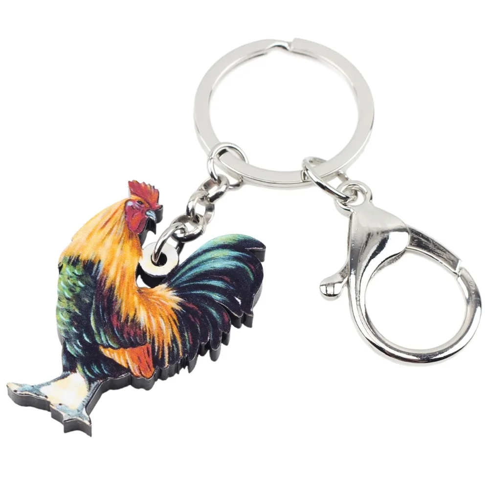 WEVENI Acrylic Anime  Rooster Cock  Key Chains Keyrings For Women Girl Bag Wallet Car Holder Bijoux Charms GIFT Chanticleer