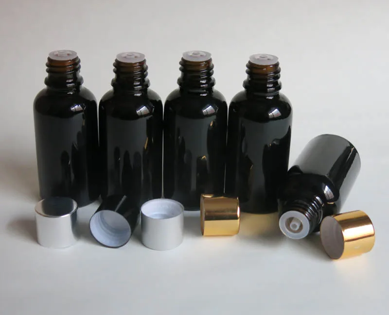 wholesale 30ML Black Glass essential oil bottle carrier ,30ml Sessential oil glass bottle with aluminium screw cap