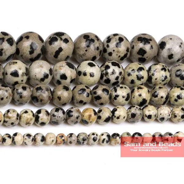 Free Shipping Natural Stone Smooth Round Dalmation Beads 16