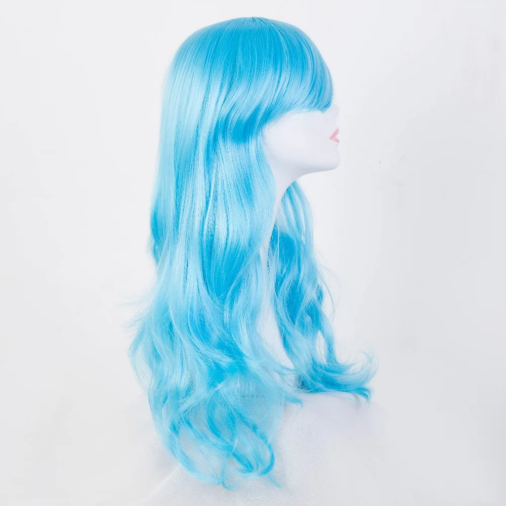 Sky Blue Wig Fei-Show Synthetic Heat Resistant Fiber Long Wavy Hair Costume Cartoon Role Cos-play Hairpieces Party Salon Hairset