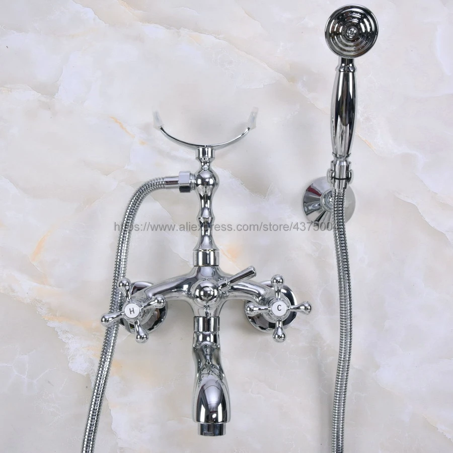 

Wall Mounted Polished Chrome Bathtub Faucets Bathroom Basin Mixer Tap With Hand Shower Head Bath & Shower Faucet Nna233