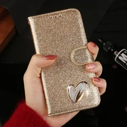 Magnet Bling Rhinestone Diamond Love Heart Wallet Case For iPhone 17 16 15 14 13 12 XR XS 11 Pro Max Case Flip Leather Glitter