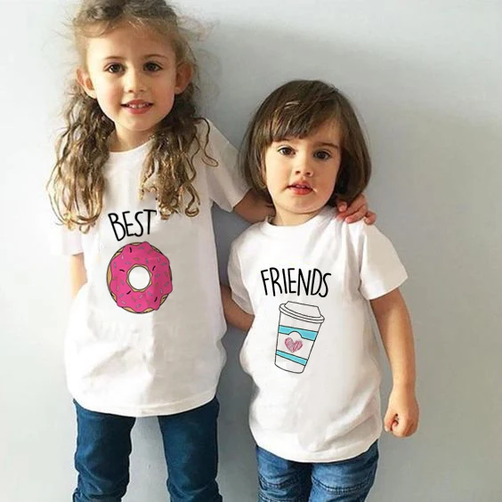 BEST FRIEND White Print Summer Kids Tshirt Baby Boys and Girls Tops Clothes Harajuku Best Friends Clothing Funny Kid T-shirt