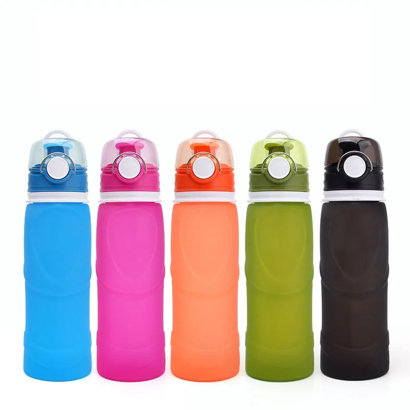 20pcs 5 Colors Foldable Silicone Water Bottle High Quality Eco-friendly Leak-proof Collapsible Outdoor Sports Kettle W9915