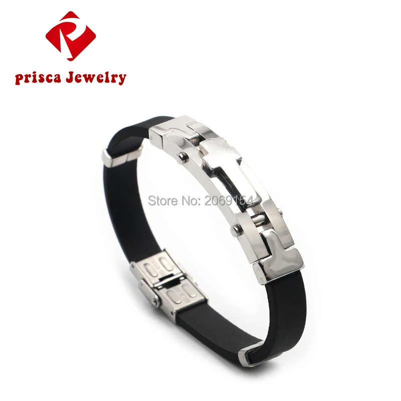 Men\'s Cross Silicone Black Bracelets Stainless Steel Fashion Cuff Bangle Adjustable Boys Trendy Jesus Jewelry Accessories