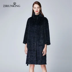 ZIRUNKING Long Style Fashion Women Real Fur Coats Plus Size Muskrat Stripe Rabbit Fur Shuba Fashion High Quality Overcoat ZC1849