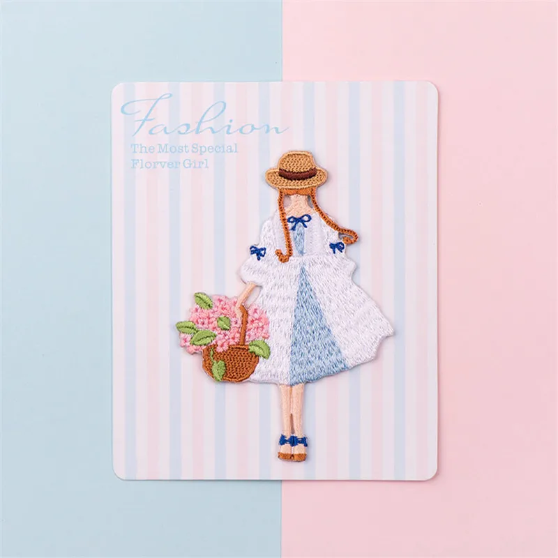 1PCS Special Flower Girl Embroidery Patch Iron On Patches For New Year Clothes With Glue Bag Phone Hat Dress Book DIY Sticker