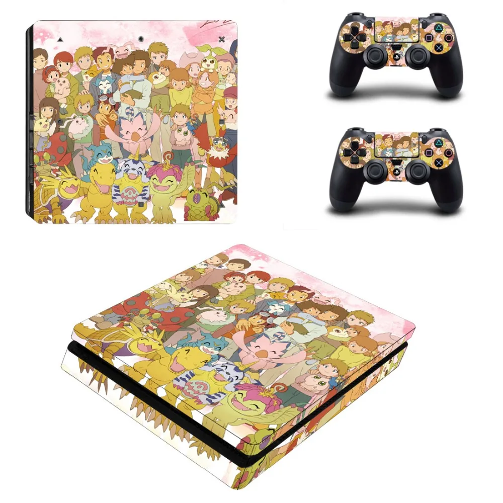 Digimon Adventure PS4 Slim Skin Sticker For PlayStation 4 Console and 2 Controllers PS4 Slim Skins Sticker Decal Vinyl