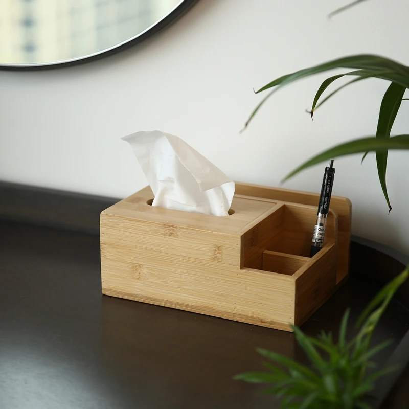 Multifunctional Bamboo Tissue Box, Simple Tray, Home Nordic Desktop Remote Control Cosmetic Storage Box