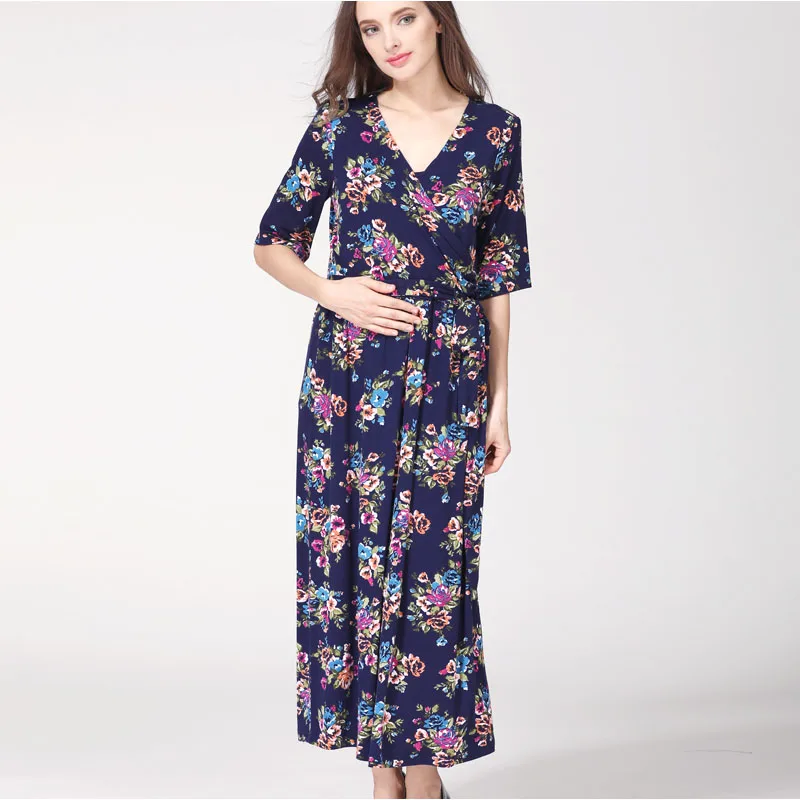 Nursing Dress V-Neck Floral Long Maternity Clothes Breastfeeding Dresses For Pregnant Women Party Maternity Dress