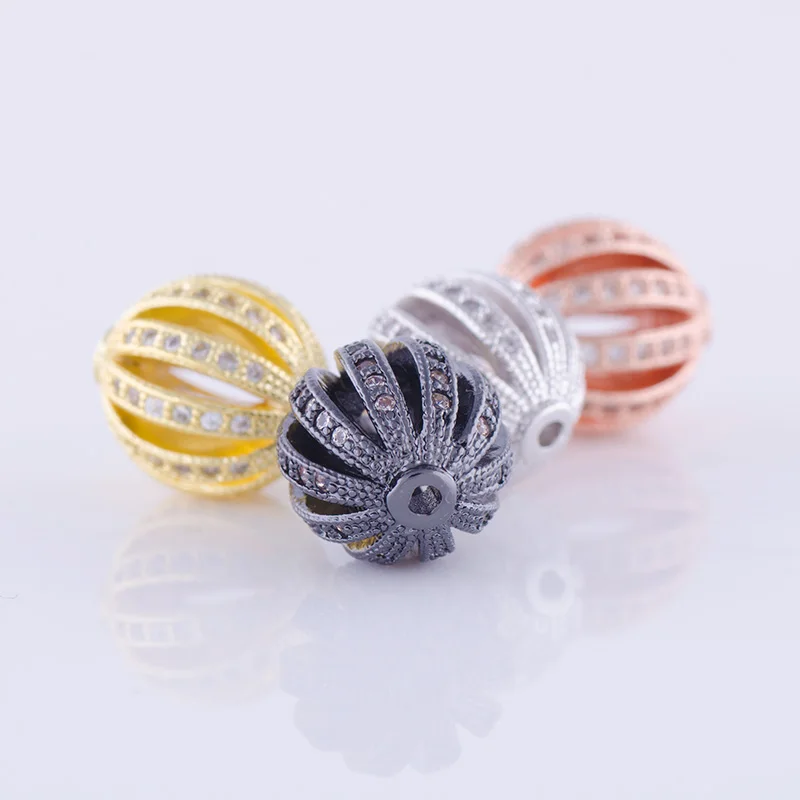 Fours Colors 10mm Spacer Beads DIY Micro Pave CZ Hollow Watermelon Ball Beads For Bracelets Making Jewelry Accessories